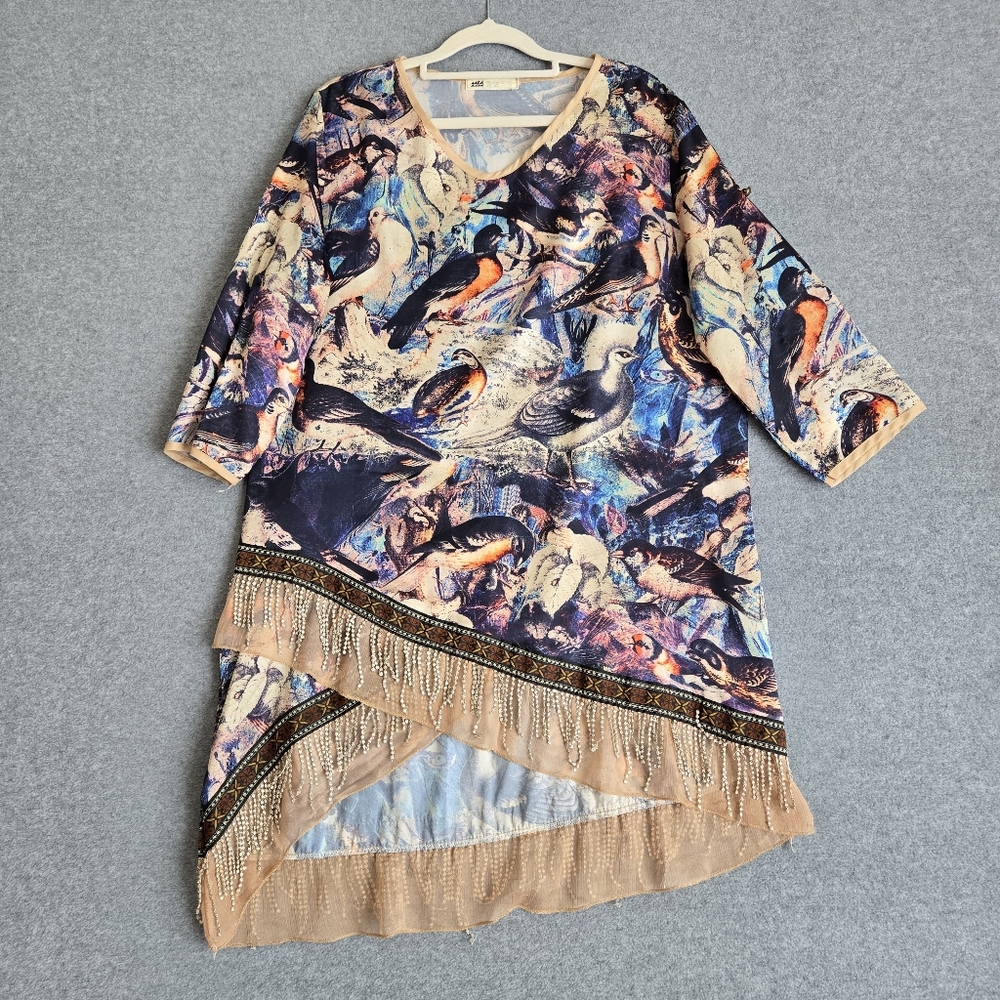 Boho Asymmetrical Tunic with DRESS Bird and Arrow Printing